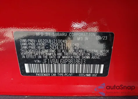 2023 Subaru Wrx Limited from USA, damaged, VIN JF1VBAL6XP9818613